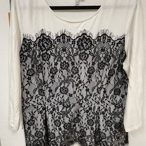 White and Black lace blouse and black tulle skirt